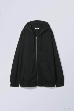 Weekday Essence Standard Zip Hoodie Czarne | LNTB6057