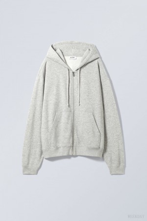 Weekday Essence Standard Zip Hoodie Szare | KIHS8410