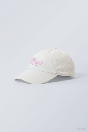 Weekday Essential Embroidery Cap Białe | FPYS8750