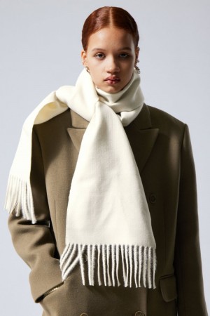 Weekday Essential Scarf Kremowe Białe | UYJZ7229