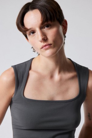 Weekday Esti Tank Top Ciemny Szare | UNHG2478