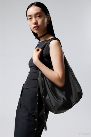 Weekday Eyelet Shoulder Bag Czarne | BWPQ7095