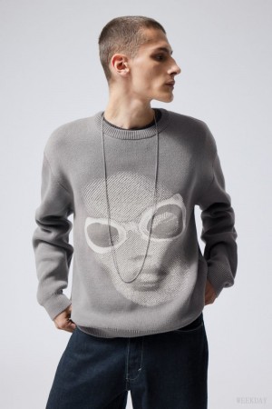 Weekday Fabian Grafiką Swetry Pixle Face | ZIGL5166
