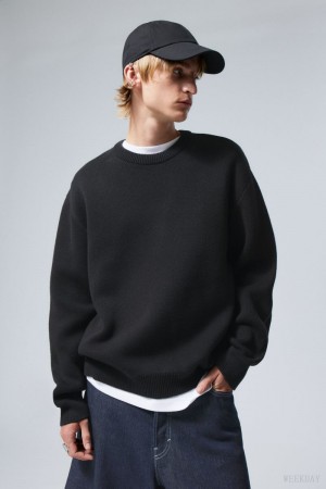Weekday Fabian Jacquard Knit Swetry Czarne | JTEC1525