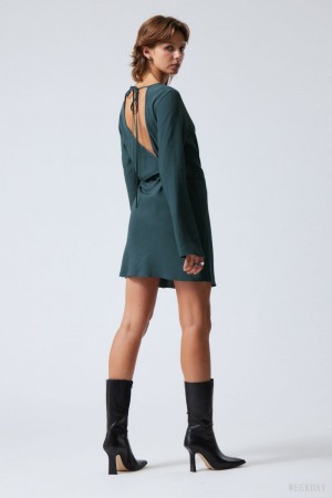 Weekday Fahra Open Back Mini Sukienki Ciemny Turkusowe | CYNW5600