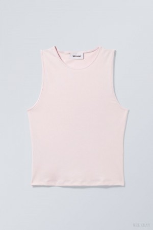 Weekday Fine Fitted Tank Top Głęboka Różowe | DTUH0610