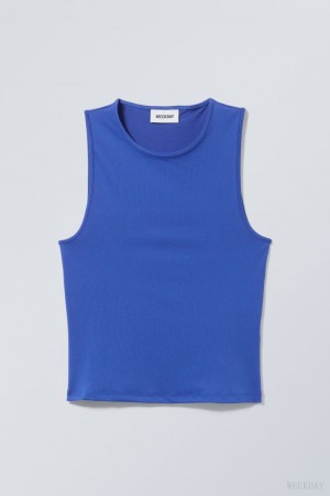 Weekday Fine Fitted Tank Top Niebieskie | JZVC7975