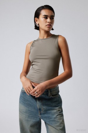 Weekday Fine Fitted Tank Top Szare | CUHW0176