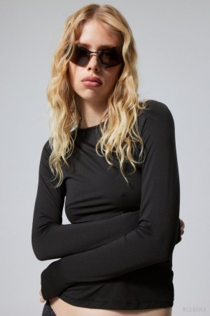 Weekday Fine Long sleeve Czarne | APEH7368