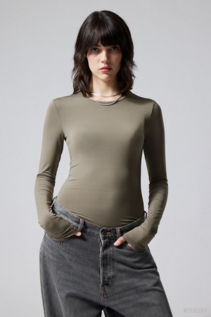Weekday Fine Long sleeve Dusty Mole | VJWN2515