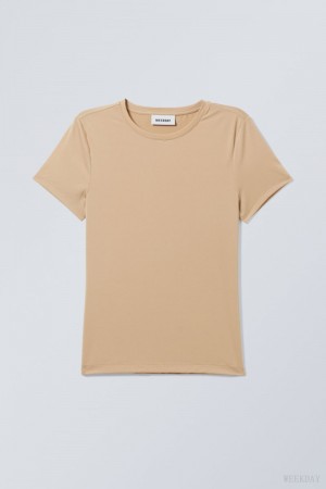 Weekday Fine T-shirt Beżowe | LJNS8031
