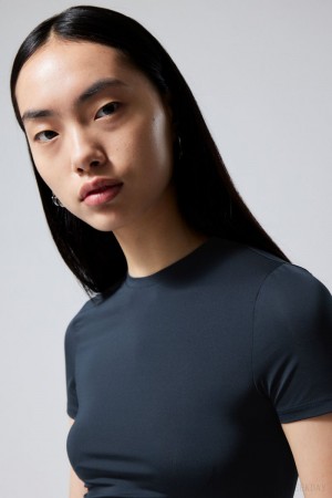 Weekday Fine T-shirt Ciemny Niebieskie | JRRO1699