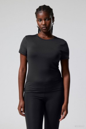 Weekday Fine T-shirt Czarne | OJZM6391