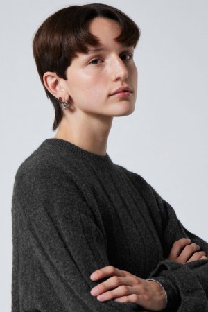 Weekday Fiona Rib Swetry Ciemny Szare | QLFW9914