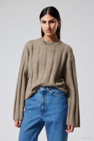 Weekday Fiona Rib Swetry Dusty Mole | DDXL3022