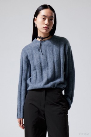 Weekday Fiona Rib Swetry Niebieskie | RSUS7371