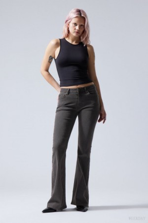 Weekday Flame Low Flared Jeans Czarne | LIUE8785