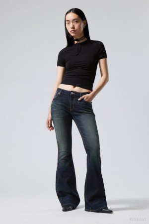 Weekday Flame Low Flared Jeans Niebieskie | NYQF0788
