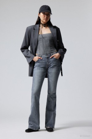 Weekday Flame Low Flared Jeans Niebieskie | HTFX1110