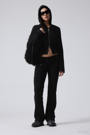 Weekday Flared Low Stanem Joggers Czarne | CZFO3319