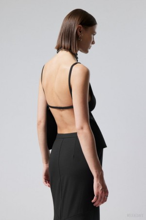 Weekday Fleur Suiting Open Back Top Czarne | AMXG5557