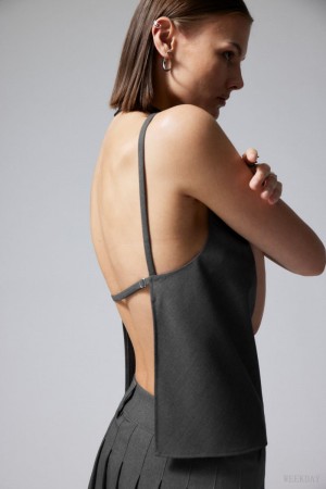 Weekday Fleur Suiting Open Back Top Szare | OINF4269