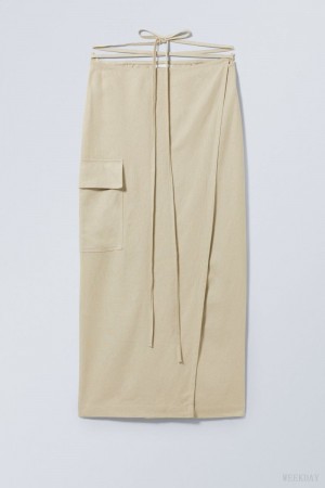 Weekday Fold Linen Mix Long Skirt Beżowe | ZUYE7692