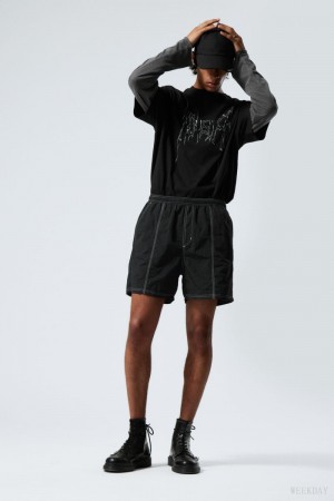 Weekday Fred Relaxed Shorts Czarne | VLFV4037