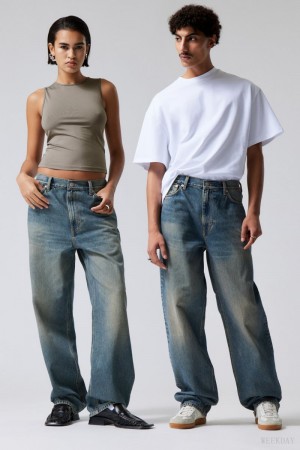 Weekday Galaxy Loose Prosty Jeans Szare Niebieskie | PKII8089