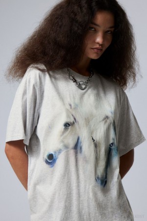 Weekday Gen Printed T-shirt Szare | JXJL8029