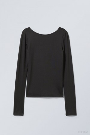 Weekday Gizem Open Back Long Sleeve Top Czarne | UZOE1642