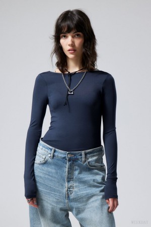 Weekday Gizem Open Back Long Sleeve Top Ciemny Niebieskie | YNPQ5297