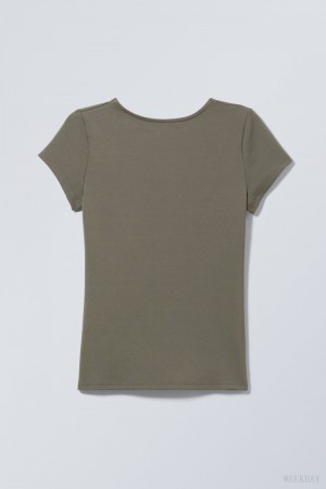 Weekday Gizem Open Back T-shirt Ciemny Khaki Zielone | GDOP2392