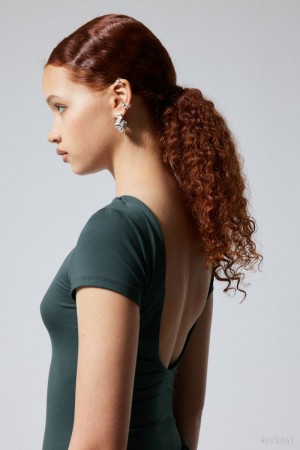 Weekday Gizem Open Back T-shirt Ciemny Turkusowe | MOGA4137