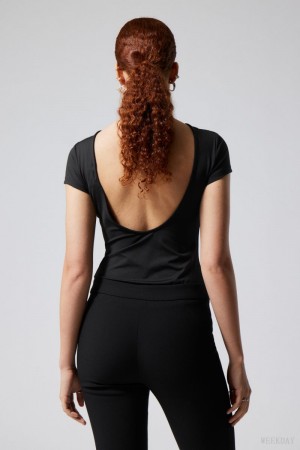 Weekday Gizem Open Back T-shirt Czarne | BUJG7044