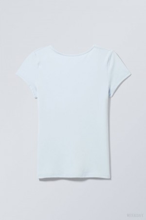 Weekday Gizem Open Back T-shirt Głęboka Niebieskie | LCGX0011