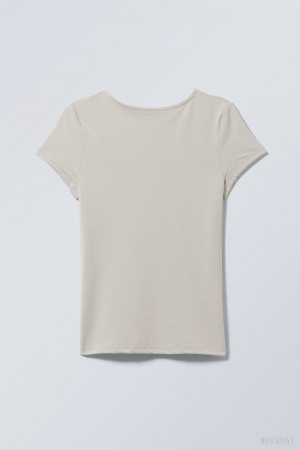 Weekday Gizem Open Back T-shirt Greige | PJVB8698
