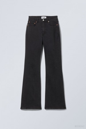 Weekday Glow Curve High Flared Jeans Czarne | EDBW5854
