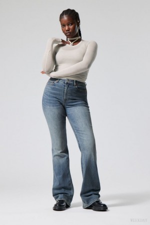 Weekday Glow Curve High Flared Jeans Niebieskie | WWHQ6824