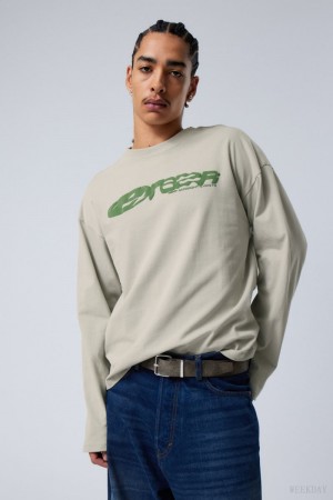 Weekday Great Boxy Grafiką Long Sleeve T-shirt Erazer Dusty Mole | QDLV6400