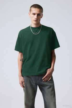 Weekday Great Boxy Heavyweight T-Shirt Ciemny Zielone | KRDE6106