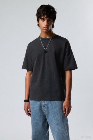 Weekday Great Boxy Heavyweight T-Shirt Czarne | TUYY6971