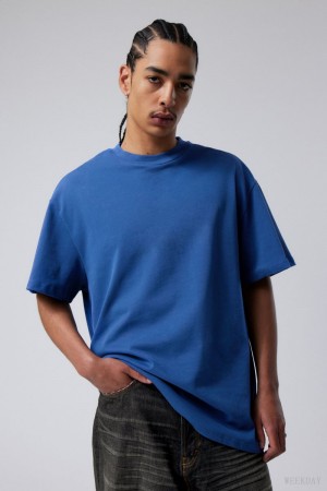 Weekday Great Heavyweight T-shirt Ciemny Niebieskie | OIBJ3621
