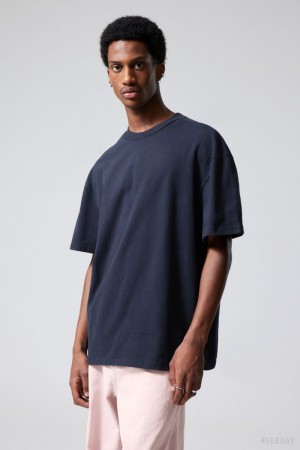 Weekday Great Heavyweight T-shirt Ciemny Niebieskie | FBSK5743