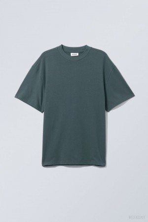 Weekday Great Heavyweight T-shirt Ciemny Turkusowe | RMMW8472