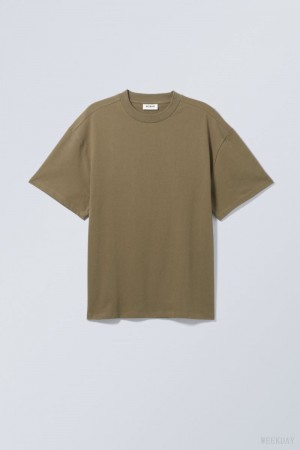 Weekday Great Heavyweight T-shirt Khaki | CPOM3416