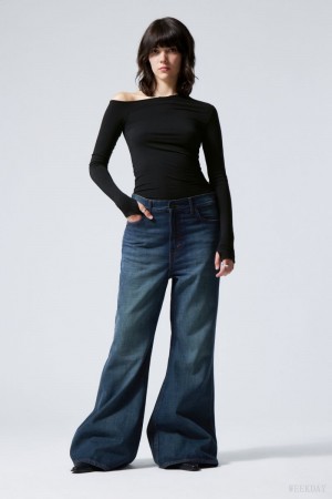 Weekday Grove Low Baggy Flared Jeans Niebieskie | YLIZ5037