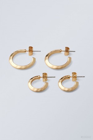 Weekday Hammered Hoops 2-Pack Złote | VCCD2481