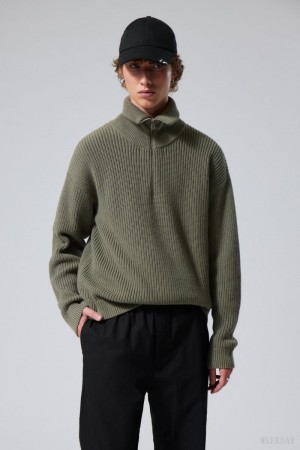 Weekday Harry Wełna Blend Swetry Khaki | SPXV1546