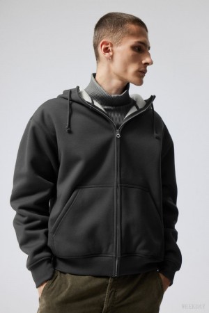 Weekday Hassan Fleece Zip Hoodie Ciemny Szare | YLLQ9428